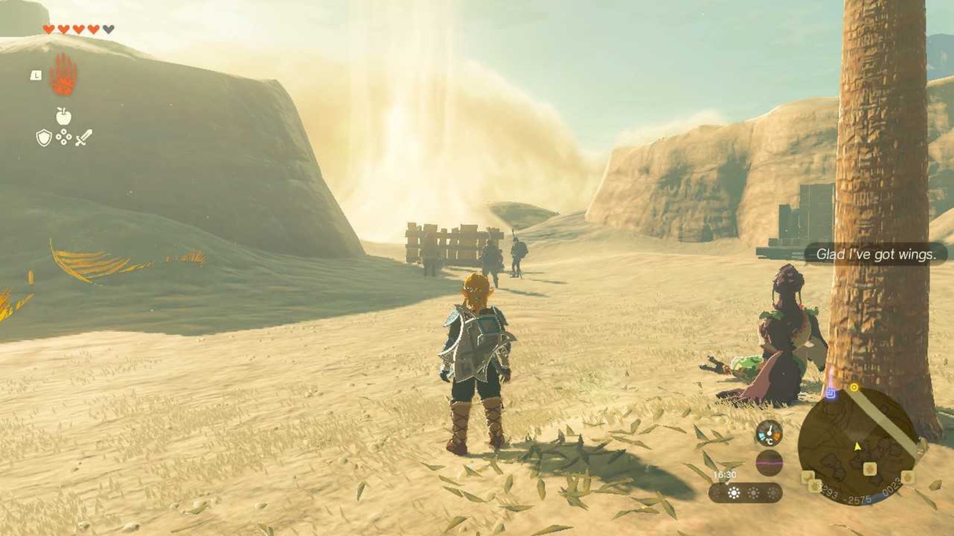 Link sử dụng luồng gió tại Chợ Kara Kara để định hướng trong Zelda TotK