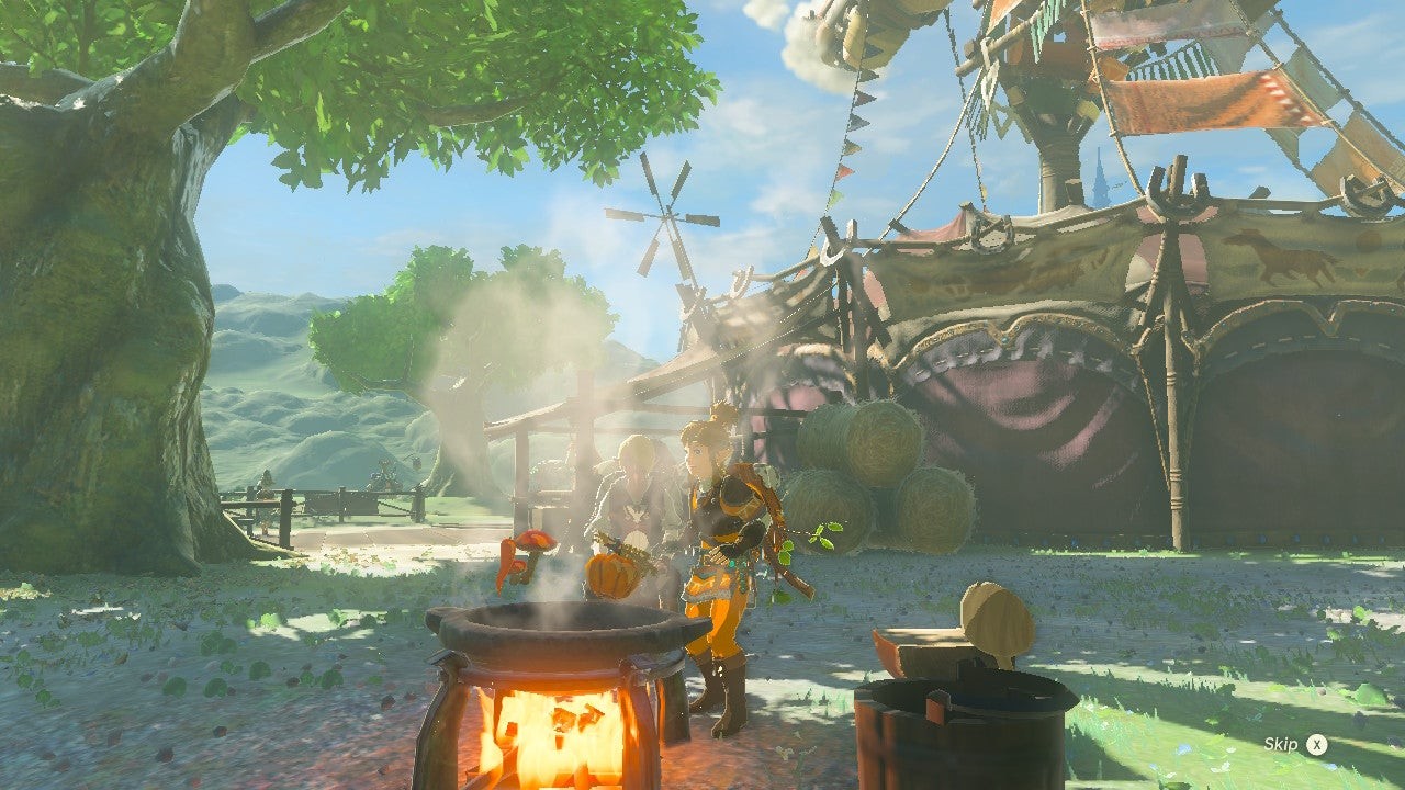 Link sử dụng nồi nấu trong The Legend of Zelda: Tears of the Kingdom.
