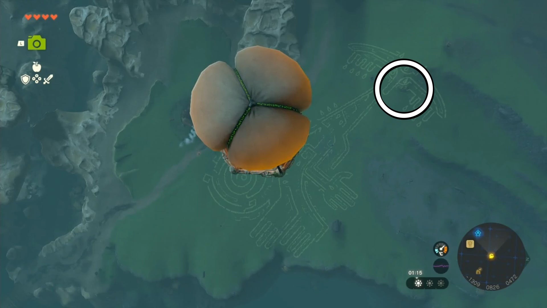Link và Impa bay lên bằng khinh khí cầu để quan sát địaoglyph