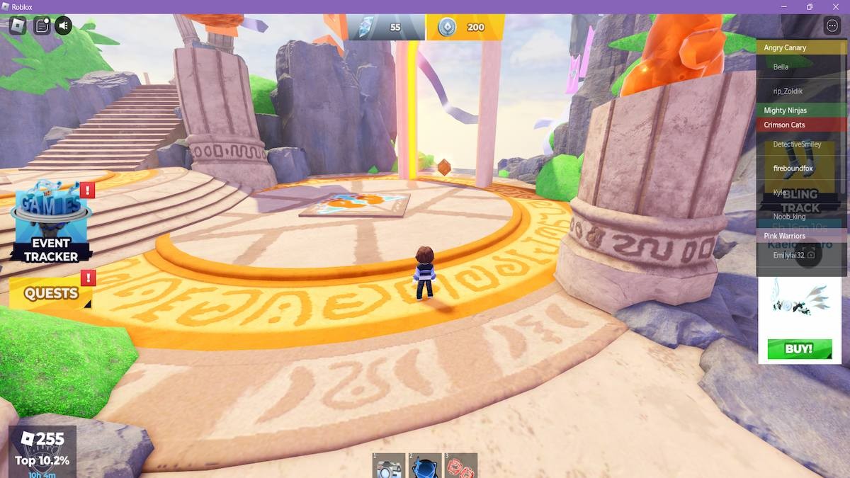 Logo Roblox thứ sáu màu cam dưới vòm đá trong khu vực thứ hai của căn cứ Giant Feet