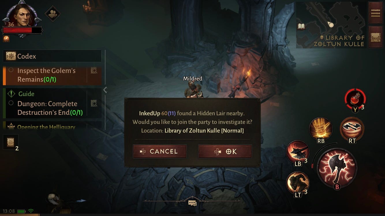 Lời mời tham gia Hidden Lair từ người chơi khác trong Diablo Immortal