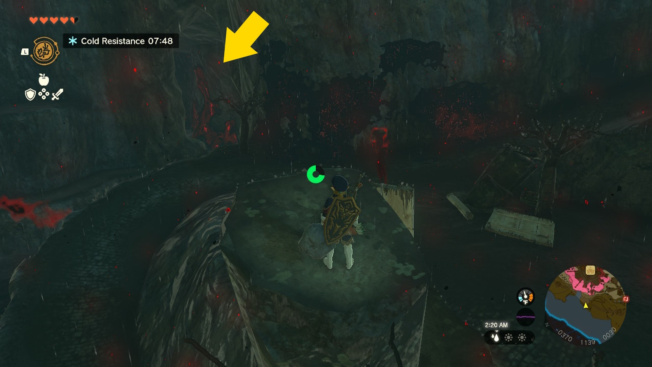 Lối vào Bến tàu Lâu đài Hyrule với cầu thang dẫn lên nơi cất giấu Khiên Hylian