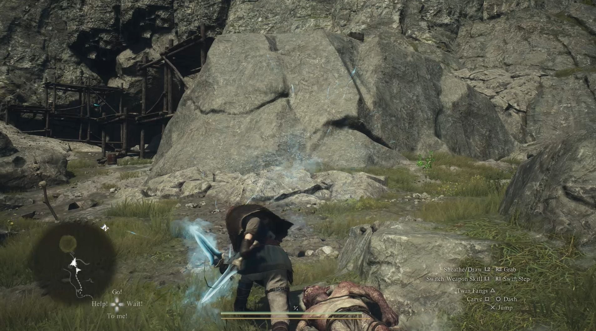 Lối vào phía nam của Mỏ Trevo trong Dragon's Dogma 2, nơi tìm vũ khí cho nhiệm vụ Vocation Frustration