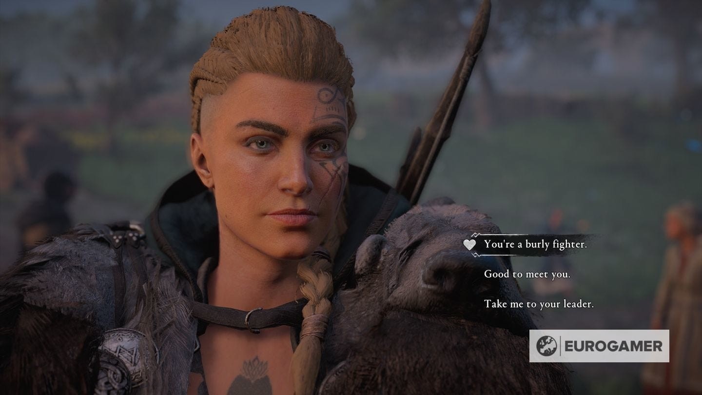 Lựa chọn hội thoại lãng mạn có biểu tượng trái tim trong Assassin's Creed Valhalla