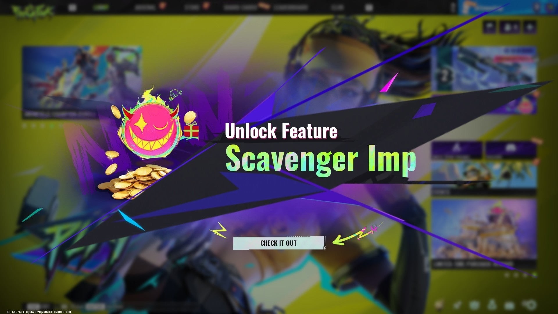 Màn hình hiển thị giao diện cho việc mở khóa Scavenger Imp trong Fragpunk