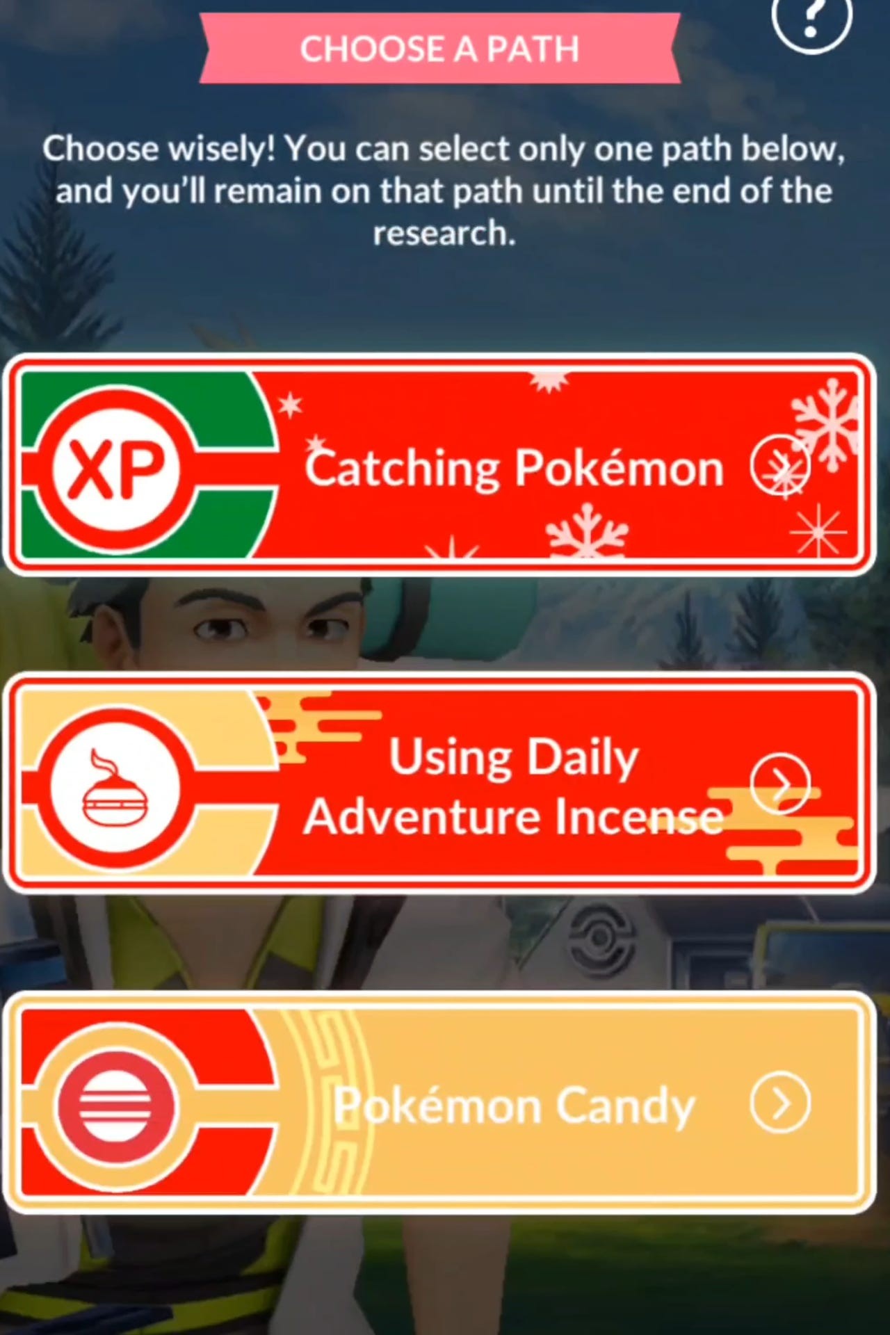 Màn hình lựa chọn nhánh nhiệm vụ Lovely Wishes trong Pokémon Go