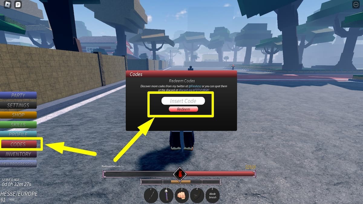 Màn hình nhập mã code trong game