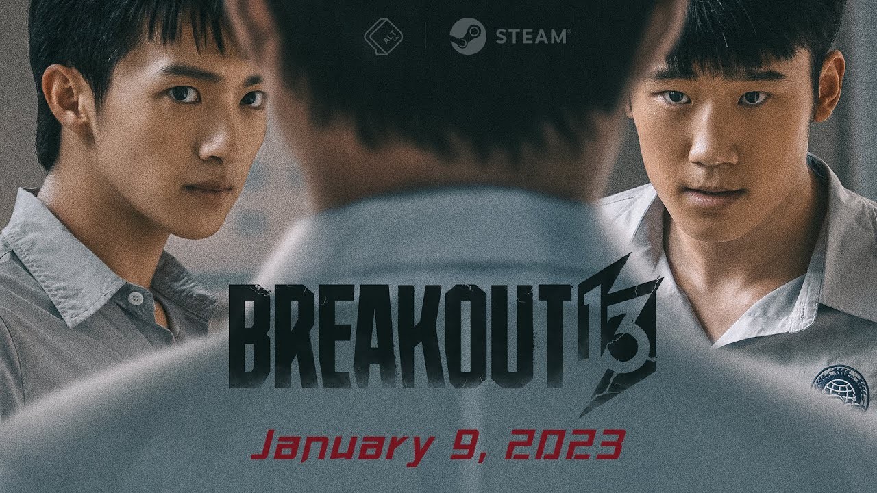 Màn hình quảng cáo cho Breakout 13, cho thấy hai thanh niên đối đầu với một người khác. Tiêu đề, cùng với ngày phát hành