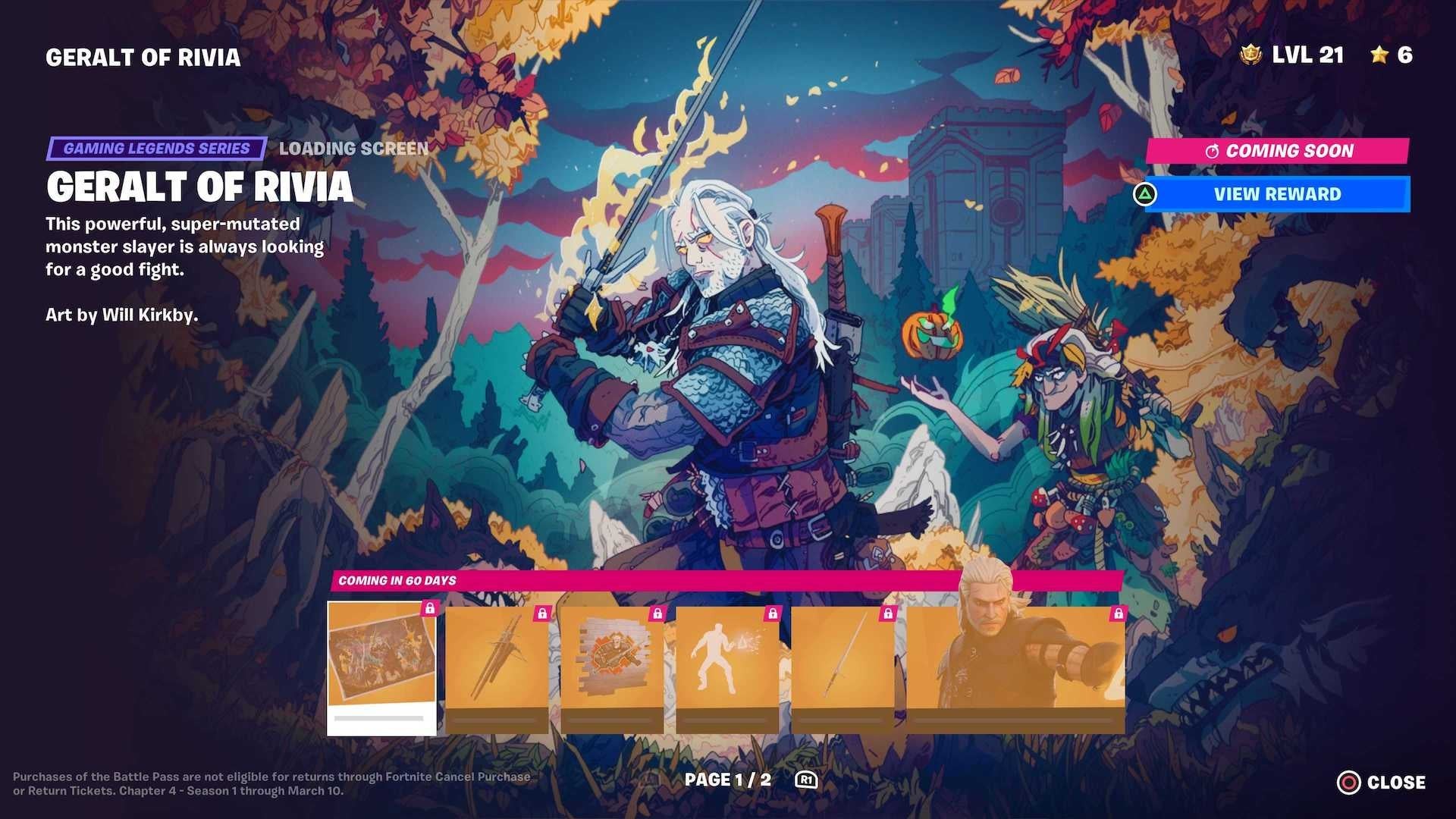 Màn hình tải Geralt of Rivia trong Fortnite