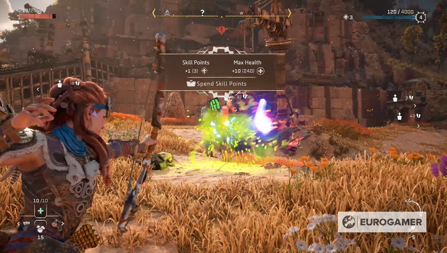 Màn hình thông báo lên cấp và nhận điểm kỹ năng của Aloy trong Horizon Forbidden West