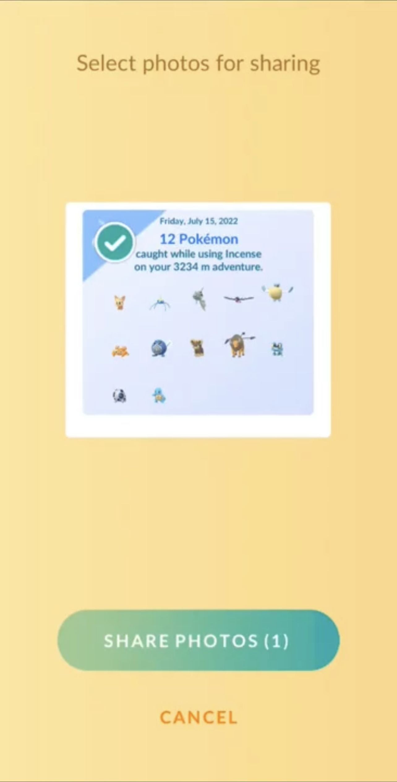 Màn hình tổng kết số Pokémon bắt được sau khi dùng Nhang Thám Hiểm Hàng Ngày