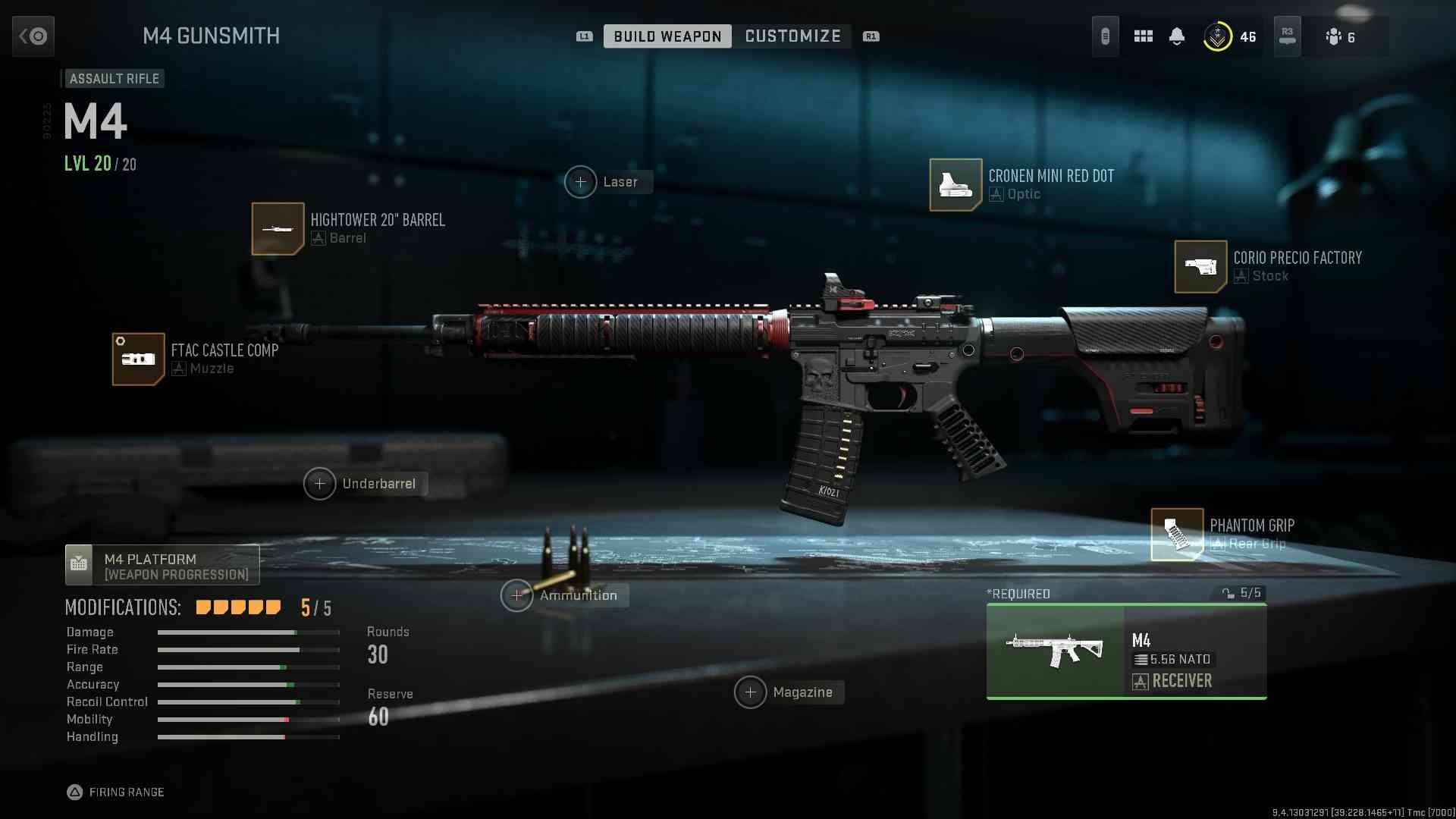 Màn hình tùy chỉnh vũ khí Gunsmith trong Modern Warfare 2 với các slot phụ kiện khác nhau