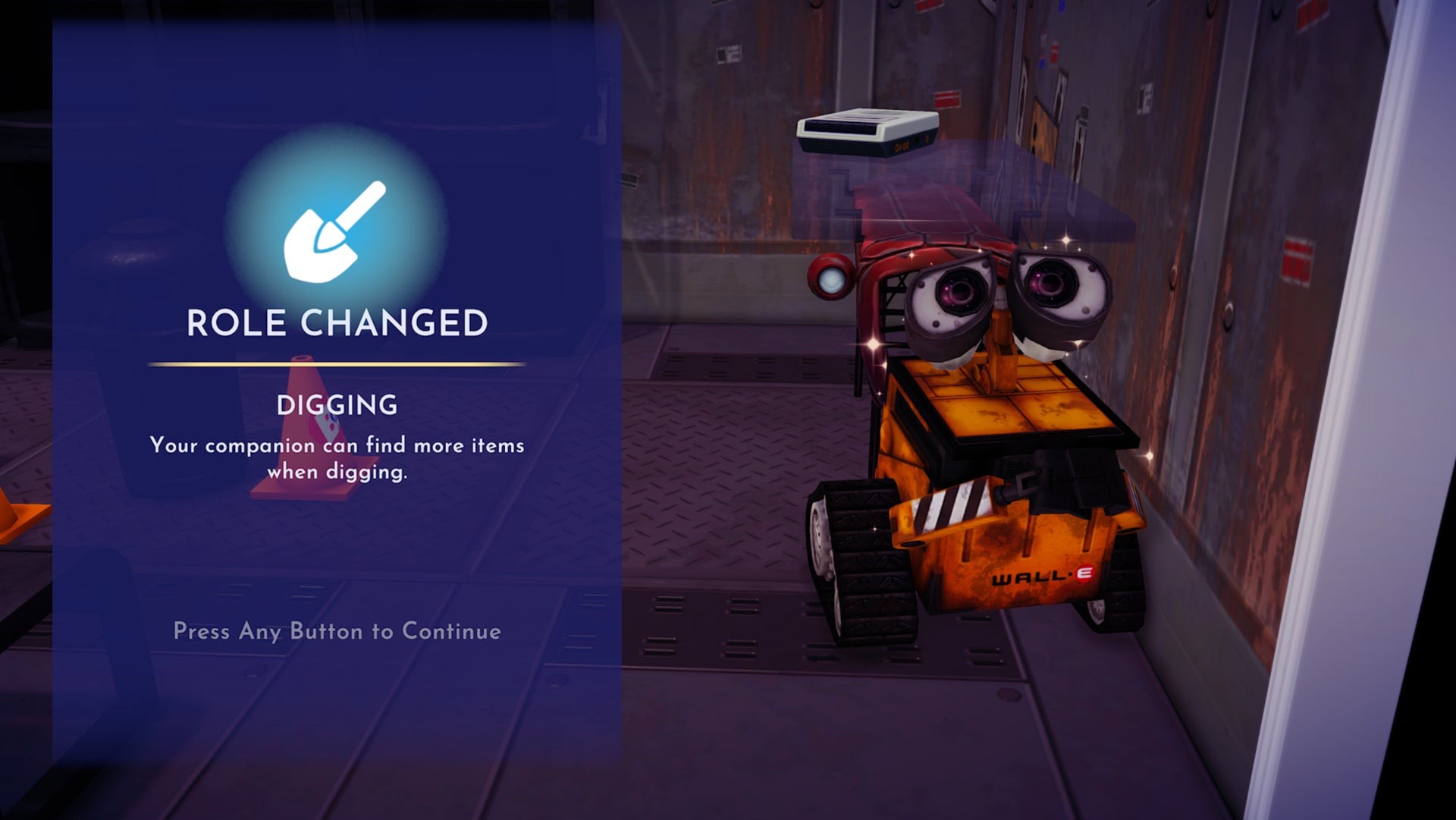 Màn hình xác nhận thay đổi vai trò của WALL-E thành Đào Bới trong Disney Dreamlight Valley