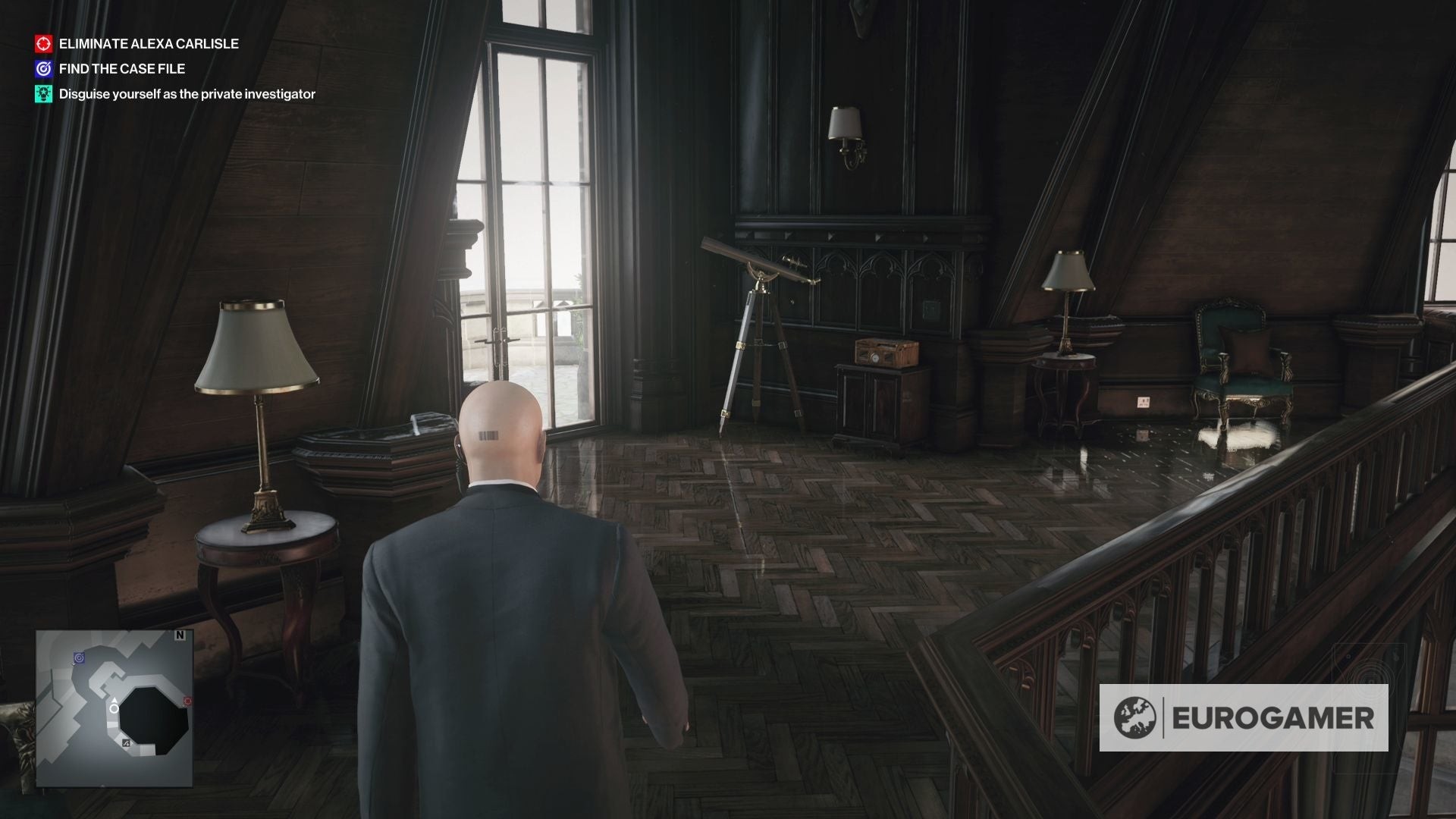 Manh mối kính viễn vọng trên tầng lửng văn phòng Alexa Carlisle Hitman 3