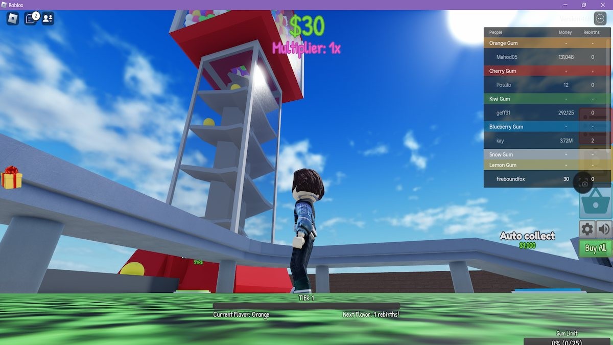 Máy bán kẹo gumball trong Roblox Gumball Factory Tycoon.
