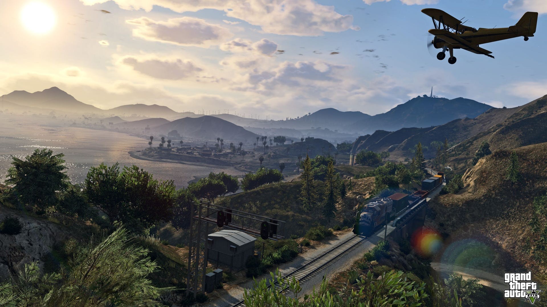 Máy bay biểu diễn Mallard bay trên bầu trời Los Santos trong GTA 5