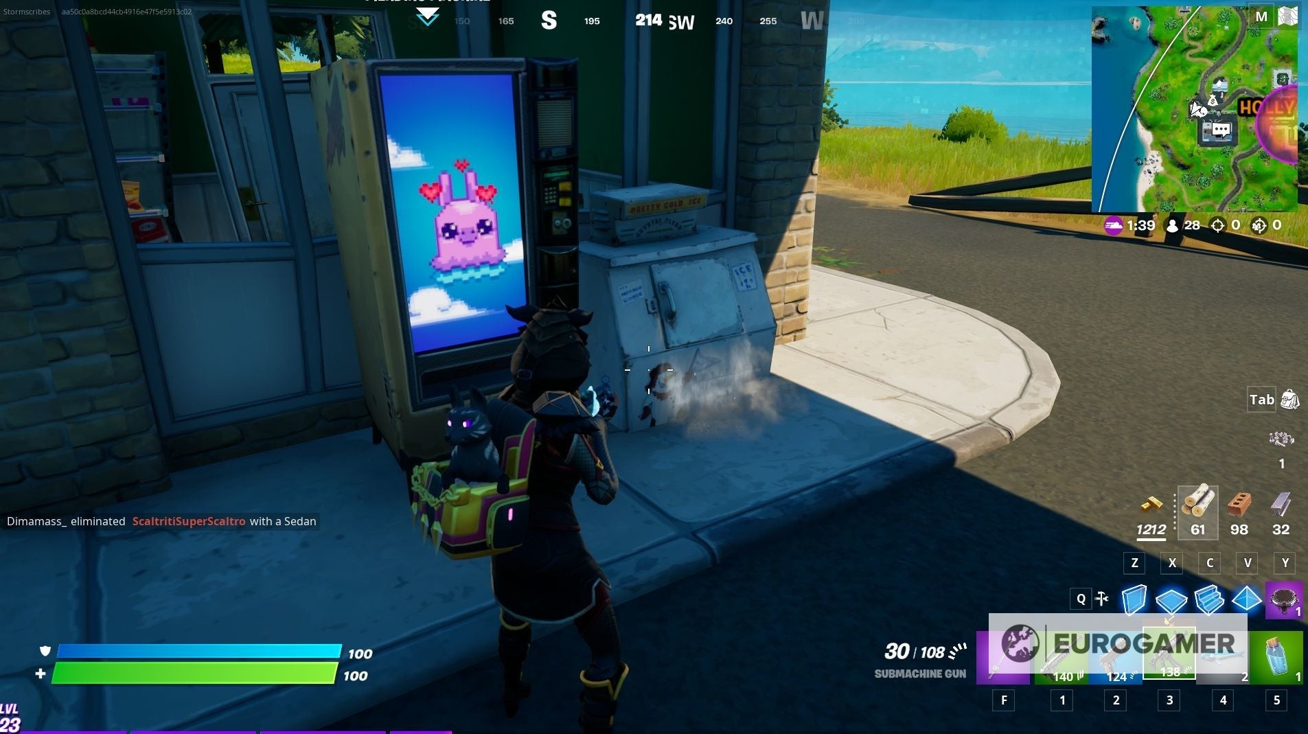 Máy đá Fortnite đặt bên ngoài một trạm xăng điển hình