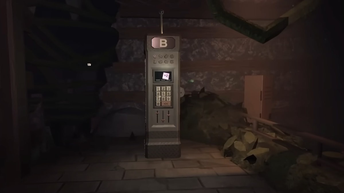 Máy Neo B nằm cạnh các thùng gỗ trong Doors Floor 2 The Mines