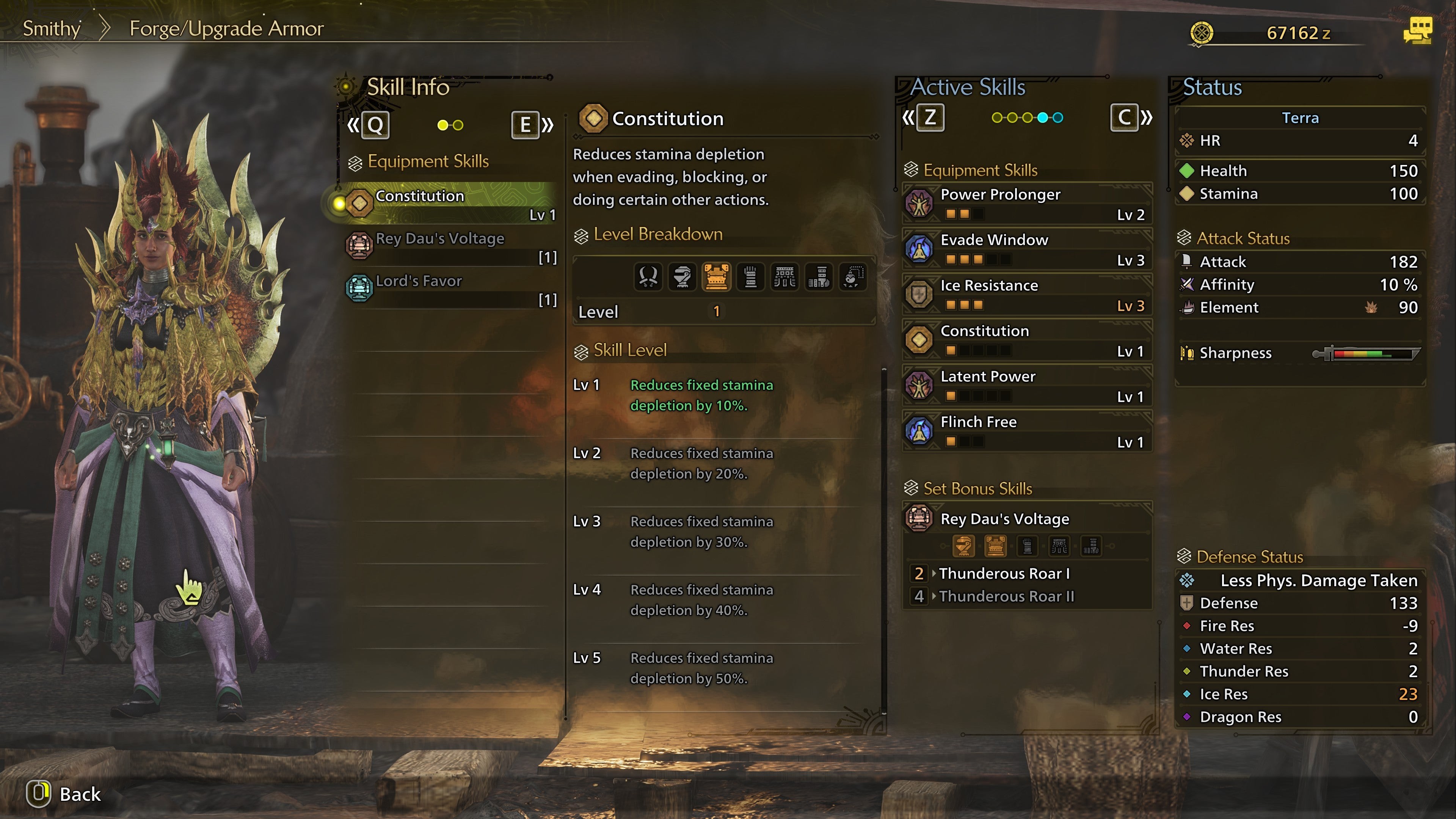 Menu thiết bị áo giáp trong Monster Hunter Wilds
