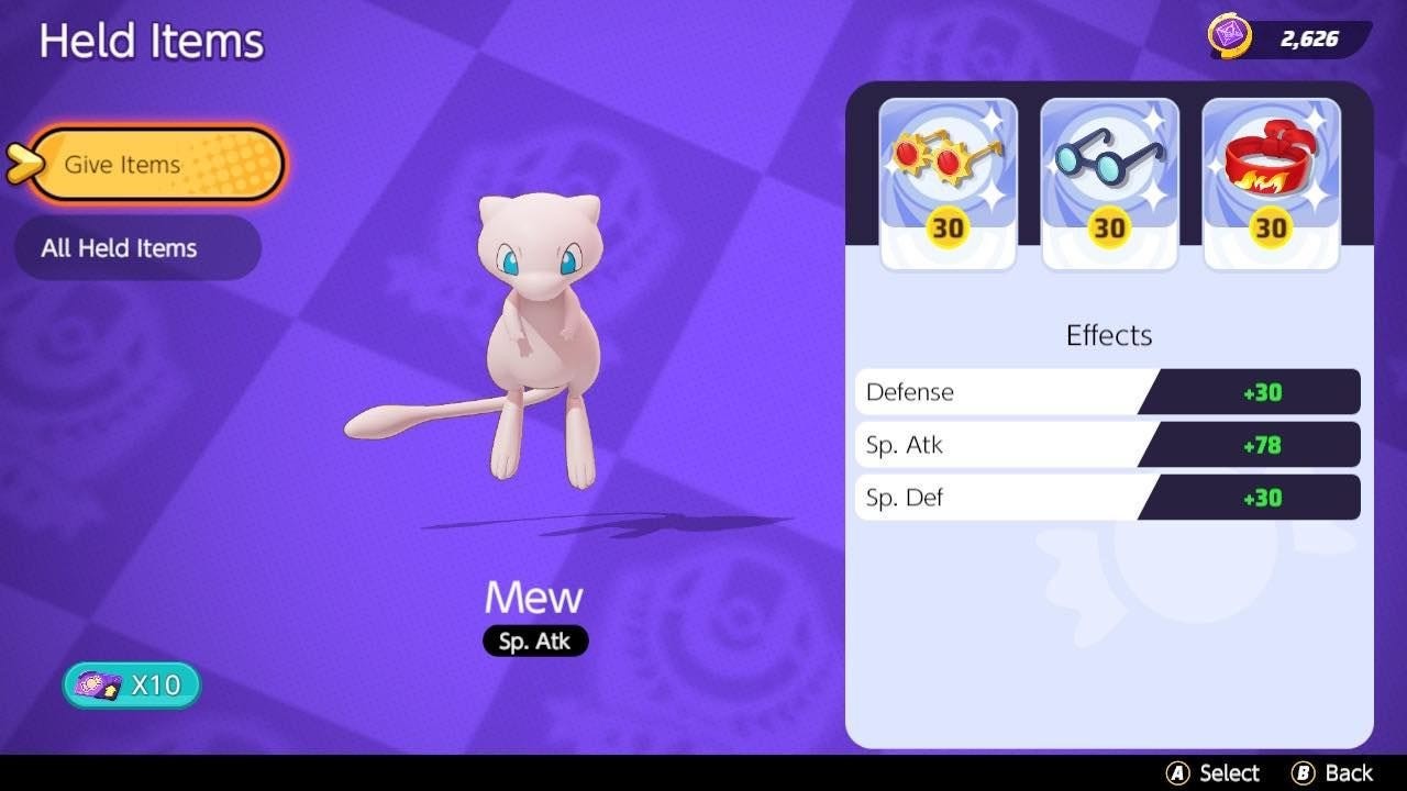 Mew với các trang bị Held Items được đề xuất