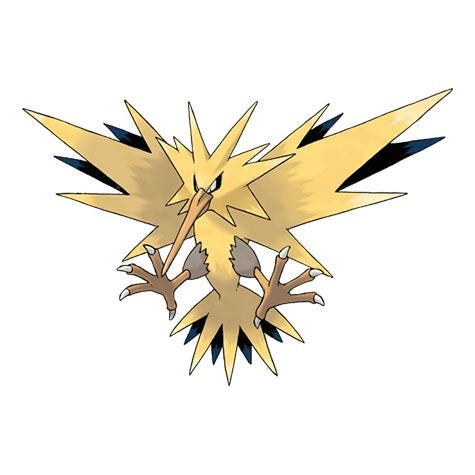 Mô hình 3D của Zapdos trong Pokémon Go thể hiện chi tiết đôi cánh và bộ lông sắc nhọn