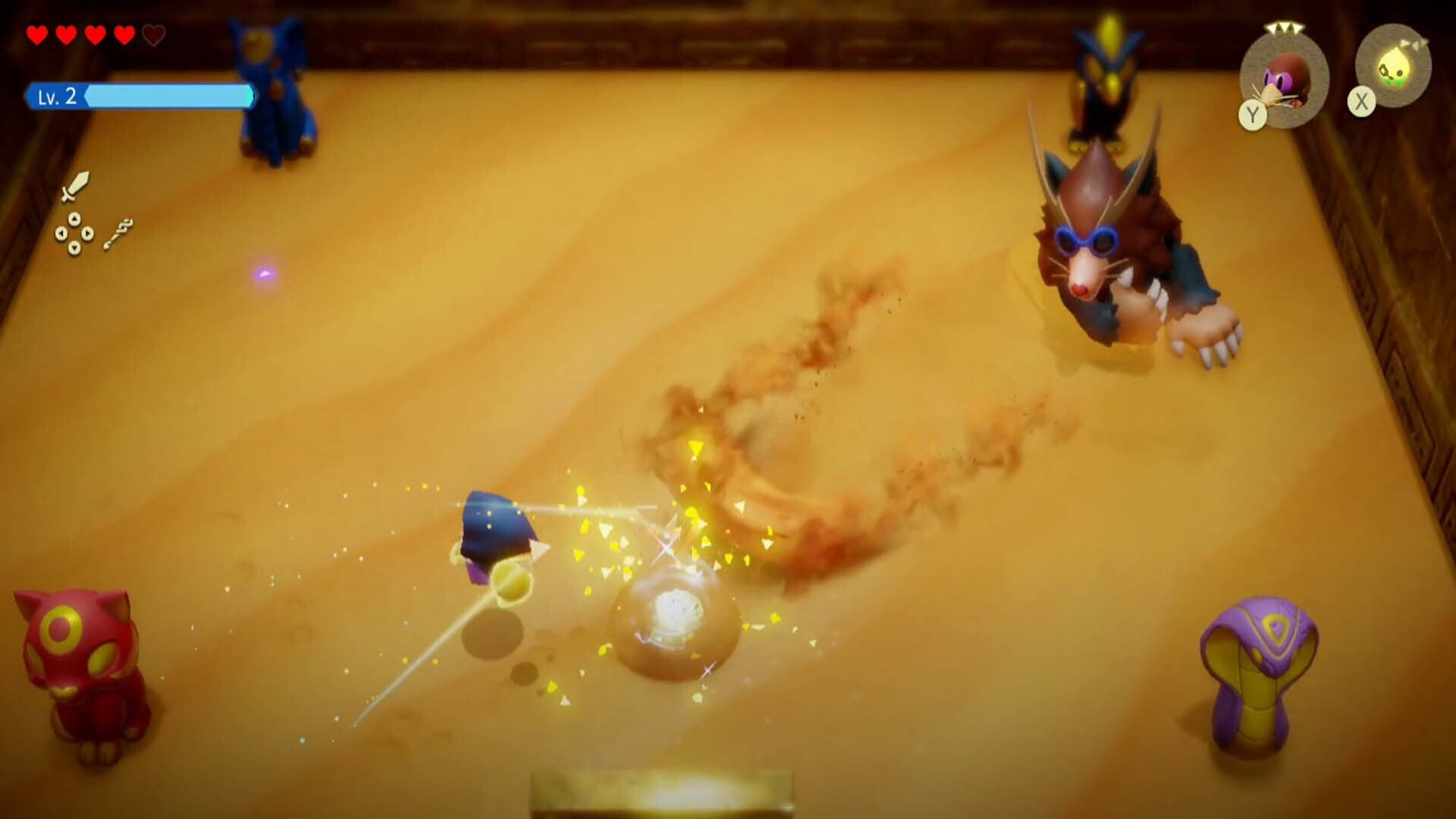 Mogryph tung đòn cào cát về phía Link trong Zelda Echoes of Wisdom
