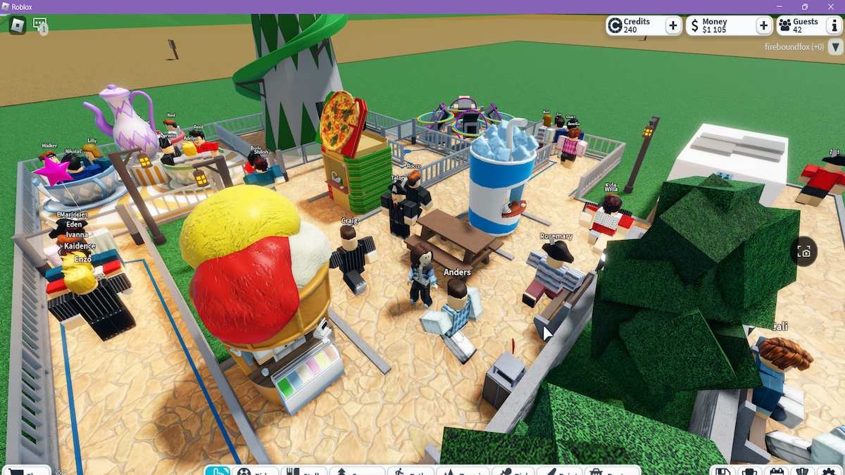 Một công viên giải trí nhỏ trong Roblox Theme Park Tycoon 2.