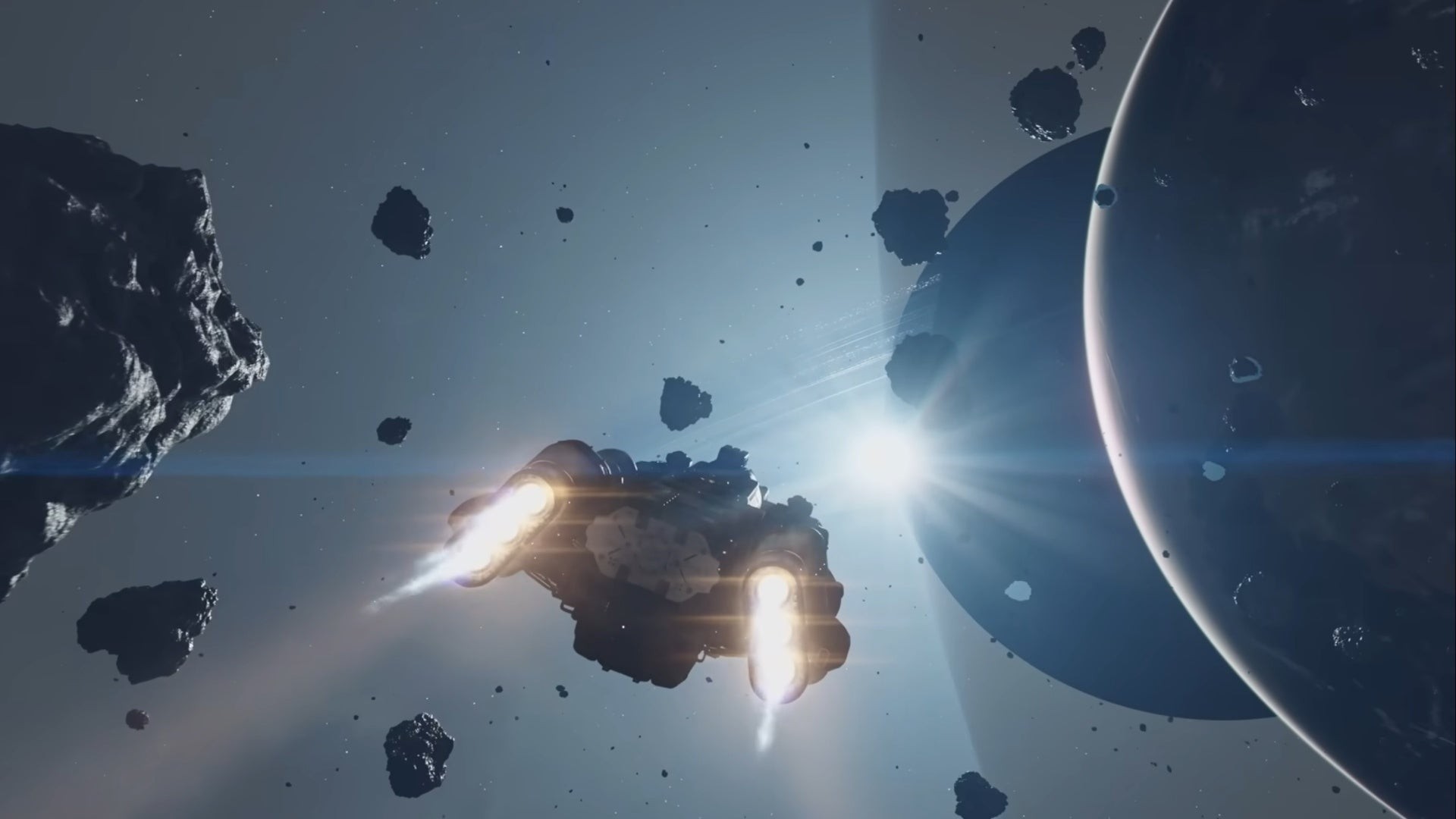 Một tàu vũ trụ Starfield đang bay giữa không gian