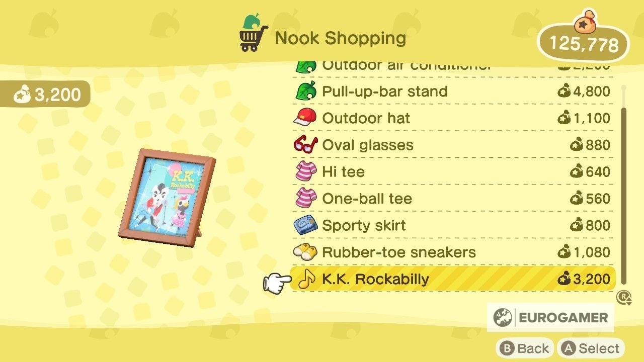 Mua đĩa đơn K.K. Slider ngẫu nhiên từ Nook Stop trong Animal Crossing với giá 3200 Bells