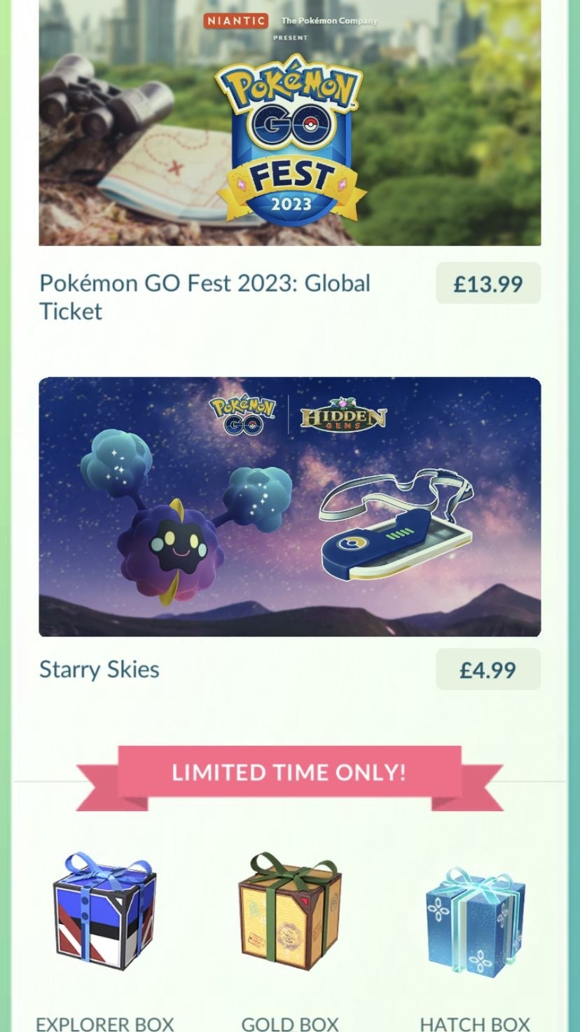 Mua vé nhiệm vụ Starry Skies trong cửa hàng Pokémon Go (hình 1)