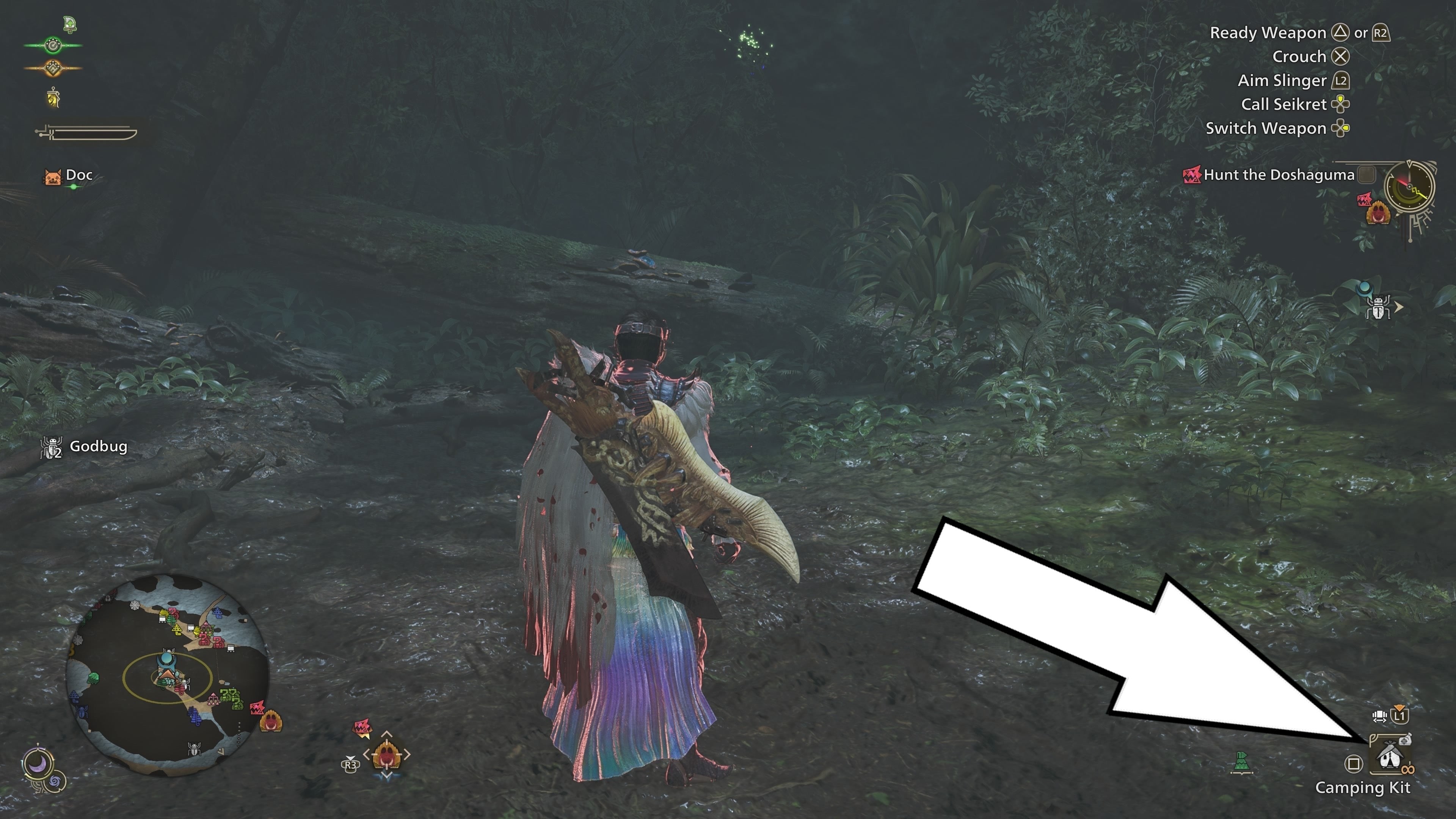 Mũi tên chỉ vào tùy chọn thiết lập Pop-up Camp trong Monster Hunter Wilds