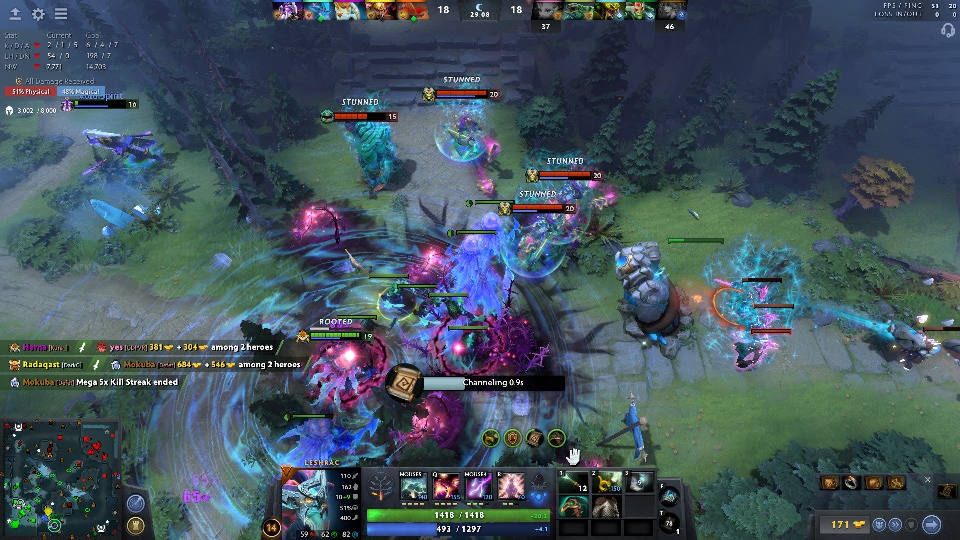 Naga Siren hát để tạm dừng một trận chiến lớn tại T2 bot của Radiant, trước khi bị giết một cách thảm hại.