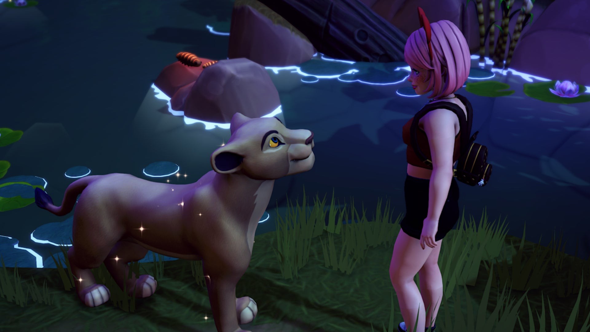 Nala nói chuyện với nhân vật người chơi trong Vương quốc Lion King Disney Dreamlight Valley
