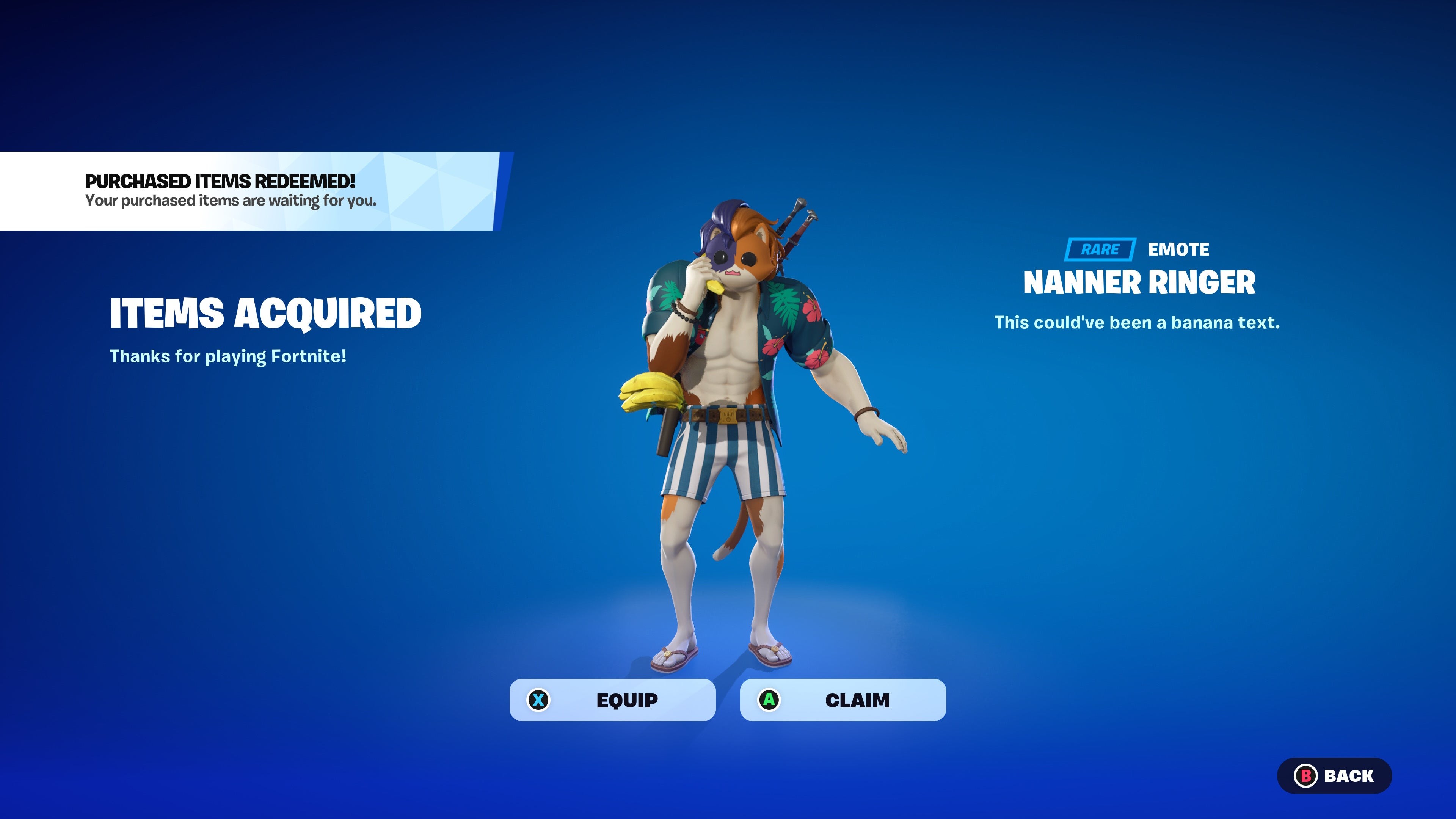 Nanner Ringer Emote được sử dụng bởi Meowscles với bối cảnh màu xanh