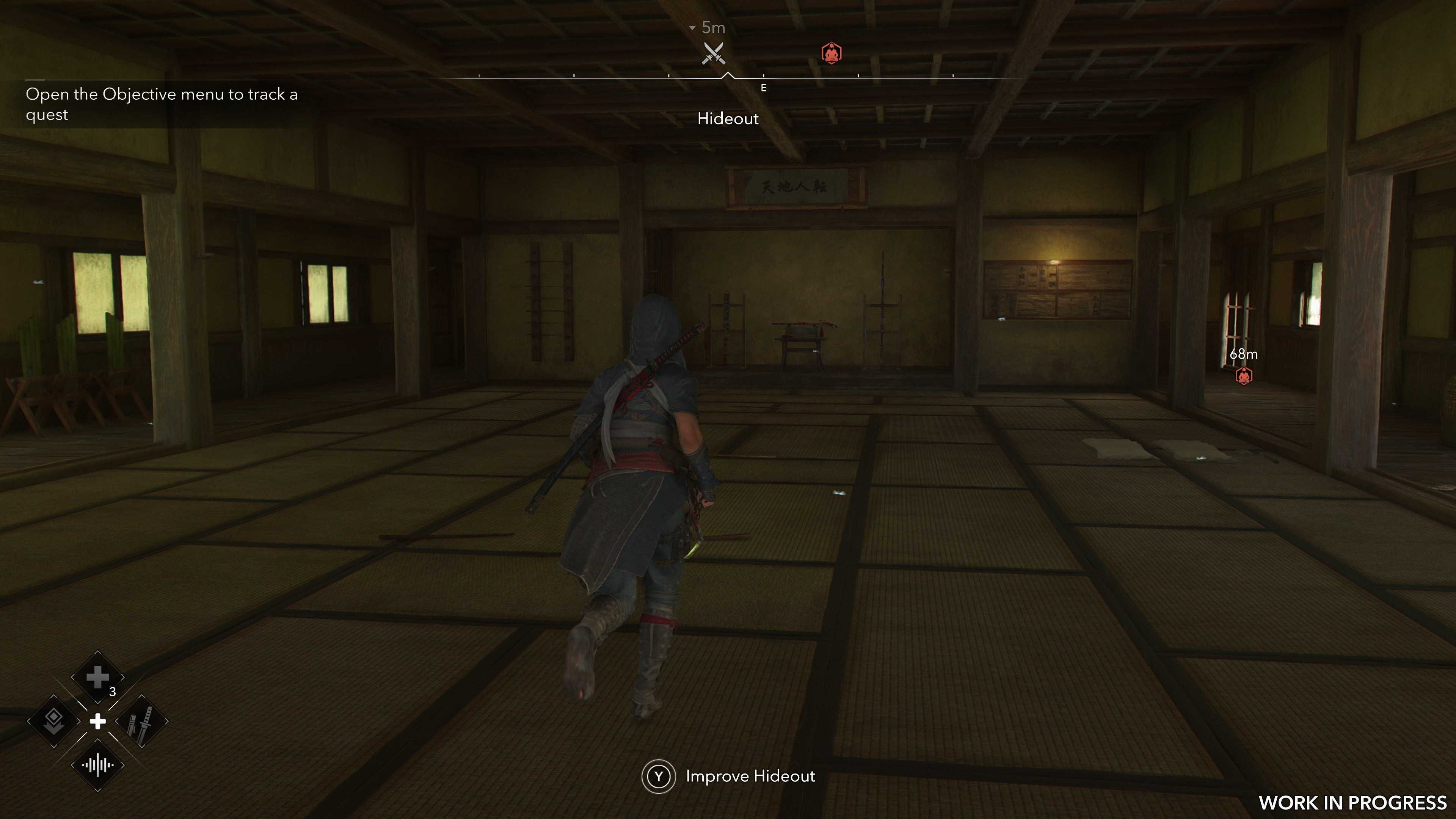 Naoe bước vào một dojo trong Assassin's Creed Shadows