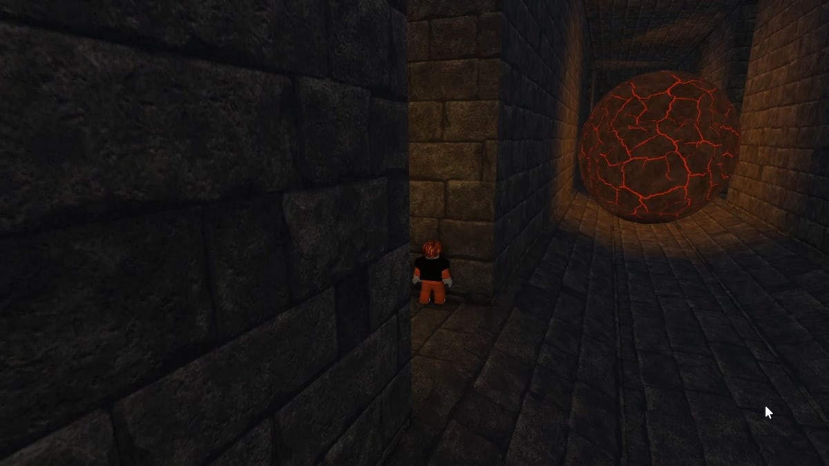 Nép vào hốc tường tránh quả cầu magma trong Barry's Prison Run