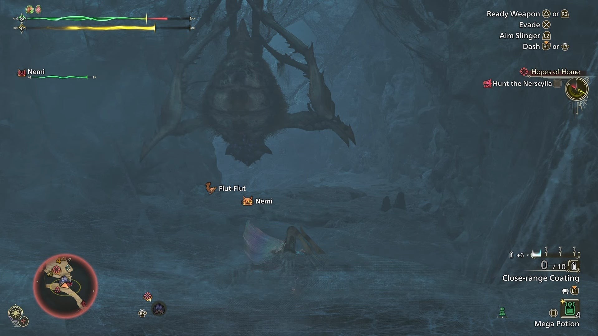 Nerscylla chuẩn bị thực hiện đòn đu tơ tấn công trong Monster Hunter Wilds