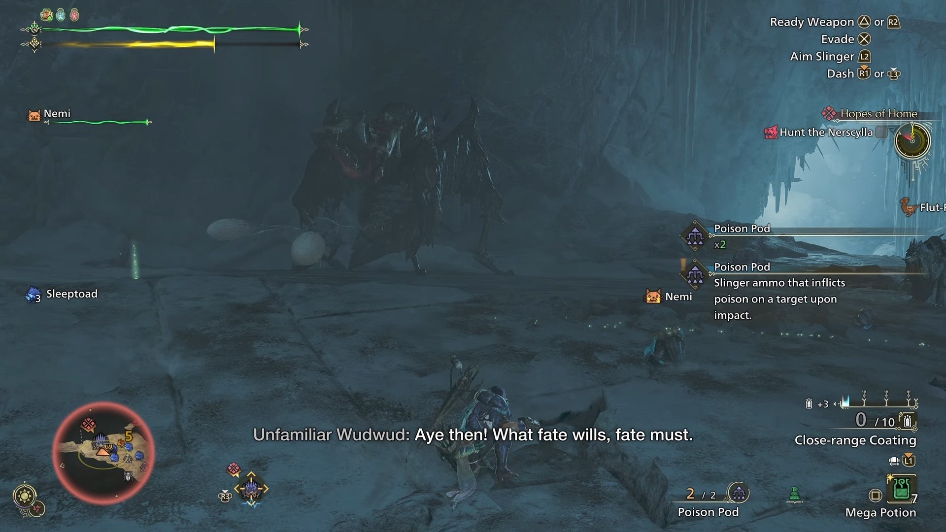 Nerscylla thực hiện đòn phun tơ chậm trong Monster Hunter Wilds