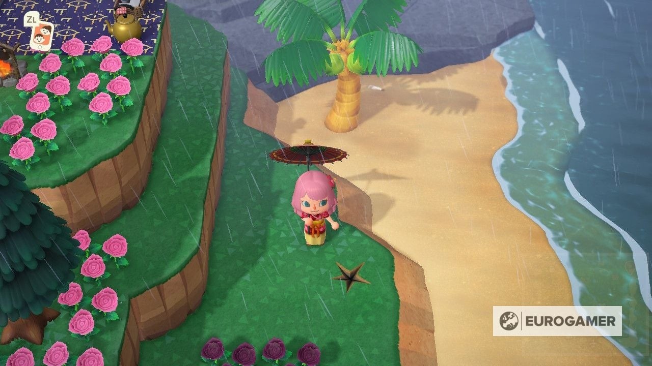 Người chơi đang dùng xẻng đào tại vị trí có dấu X trên mặt đất trong Animal Crossing New Horizons
