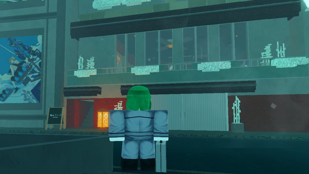 Người chơi đứng trước Anteiku trong GHOUL RE trên Roblox.