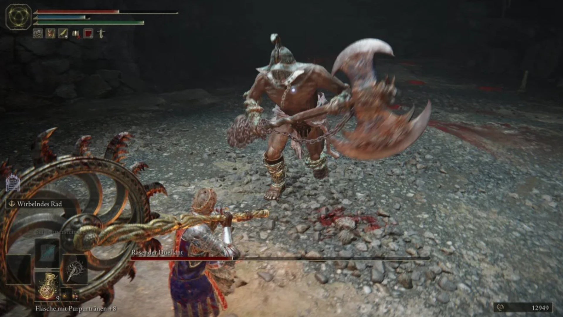 Người chơi Elden Ring đối đầu boss Frenzied Duelist trong Hang Ngục Gaol
