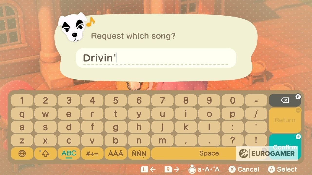 Người chơi nhập tên bài hát cụ thể để yêu cầu K.K. Slider biểu diễn