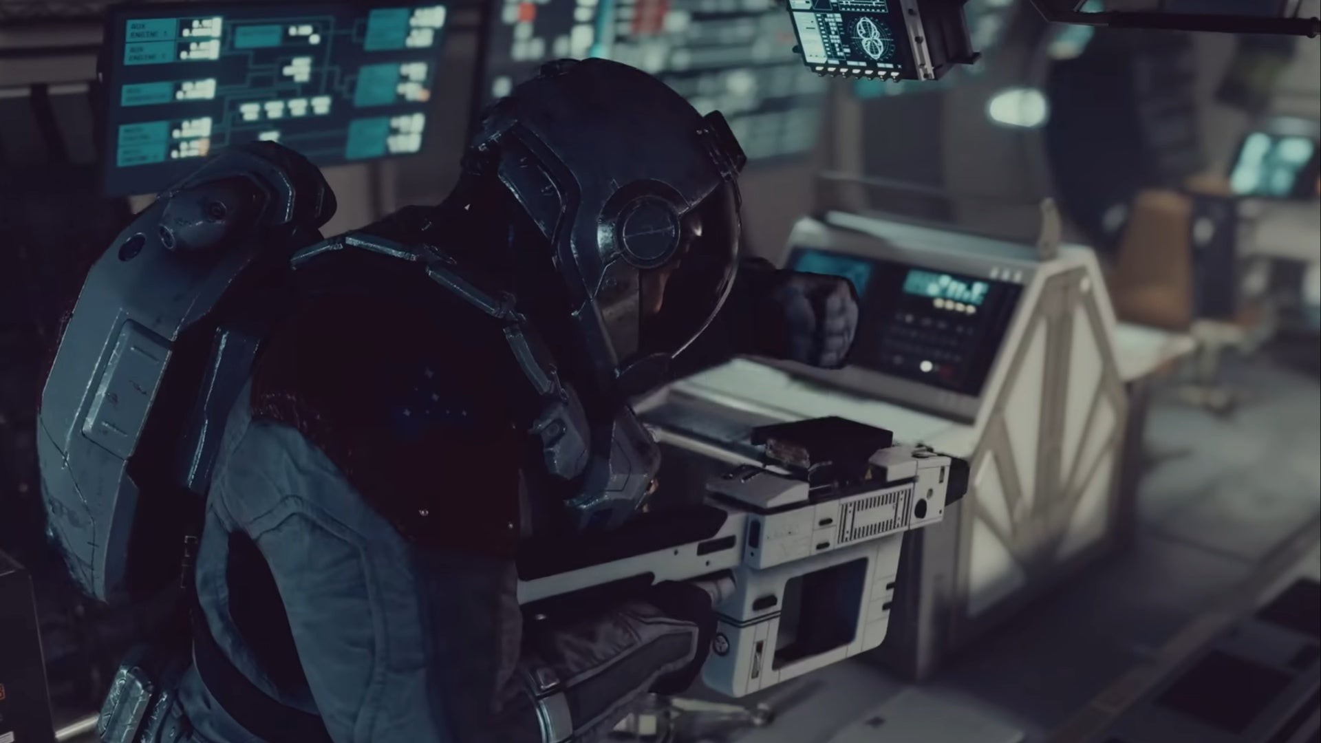 Người chơi Starfield đang đột nhập tàu địch với vũ khí trên tay