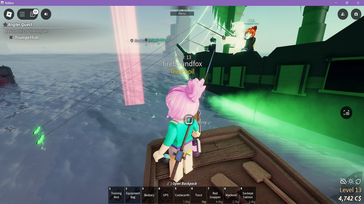 Người chơi sử dụng Cần Câu Ma Ám (Haunted Rod) trong Fisch Roblox