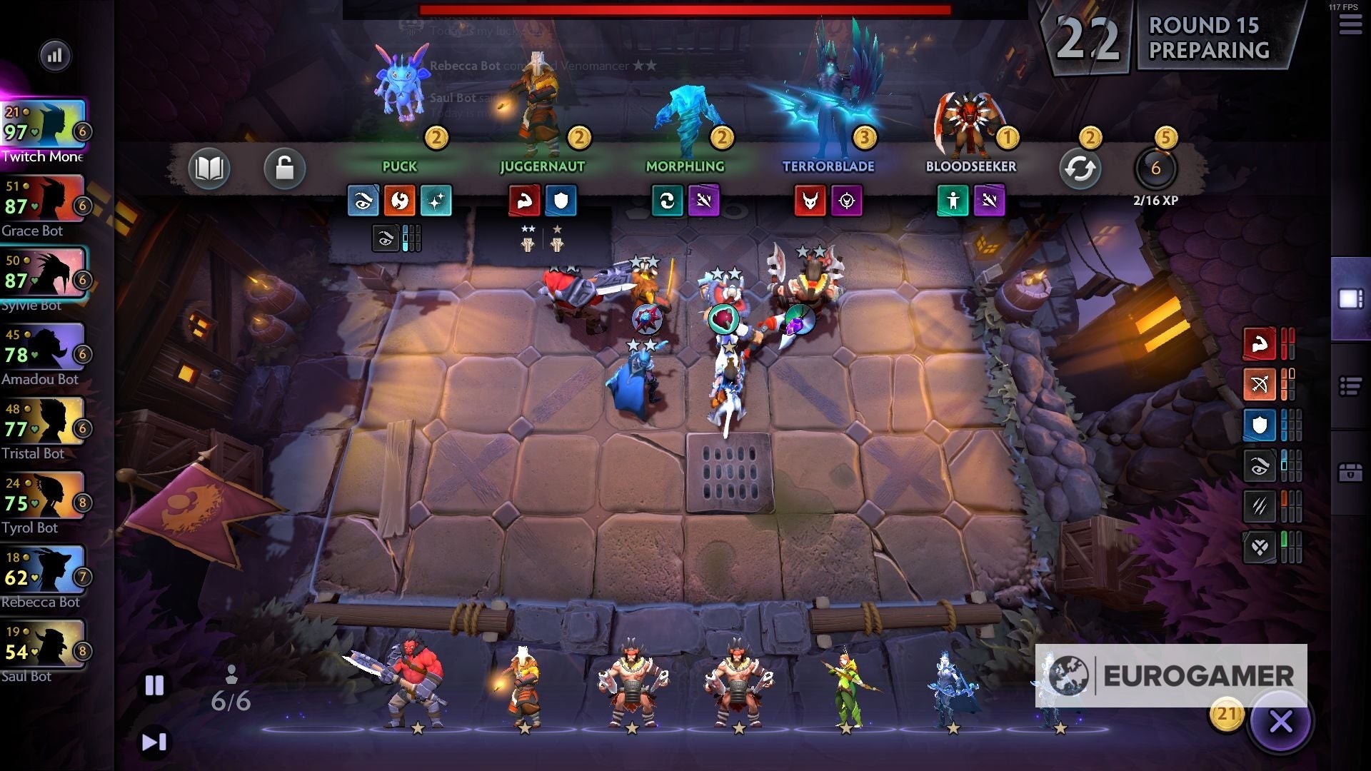 Người chơi tập trung xây dựng đội hình xoay quanh Liên minh Brawny và Hunter ở giai đoạn giữa game Dota Underlords