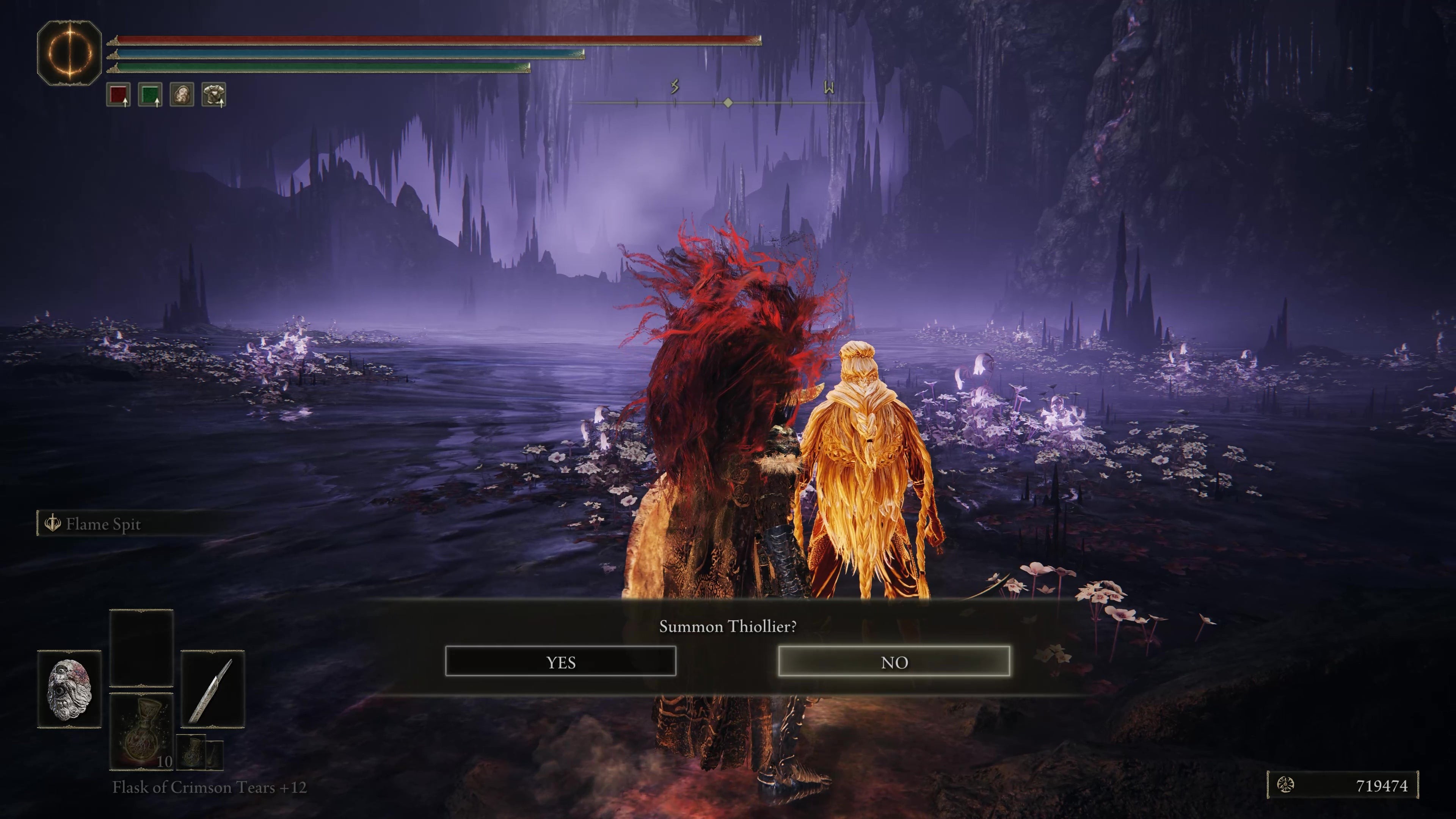 Người chơi triệu tập NPC Thiollier trong trận chiến chống lại Putrescent Knight trong Elden Ring Shadow of the Erdtree