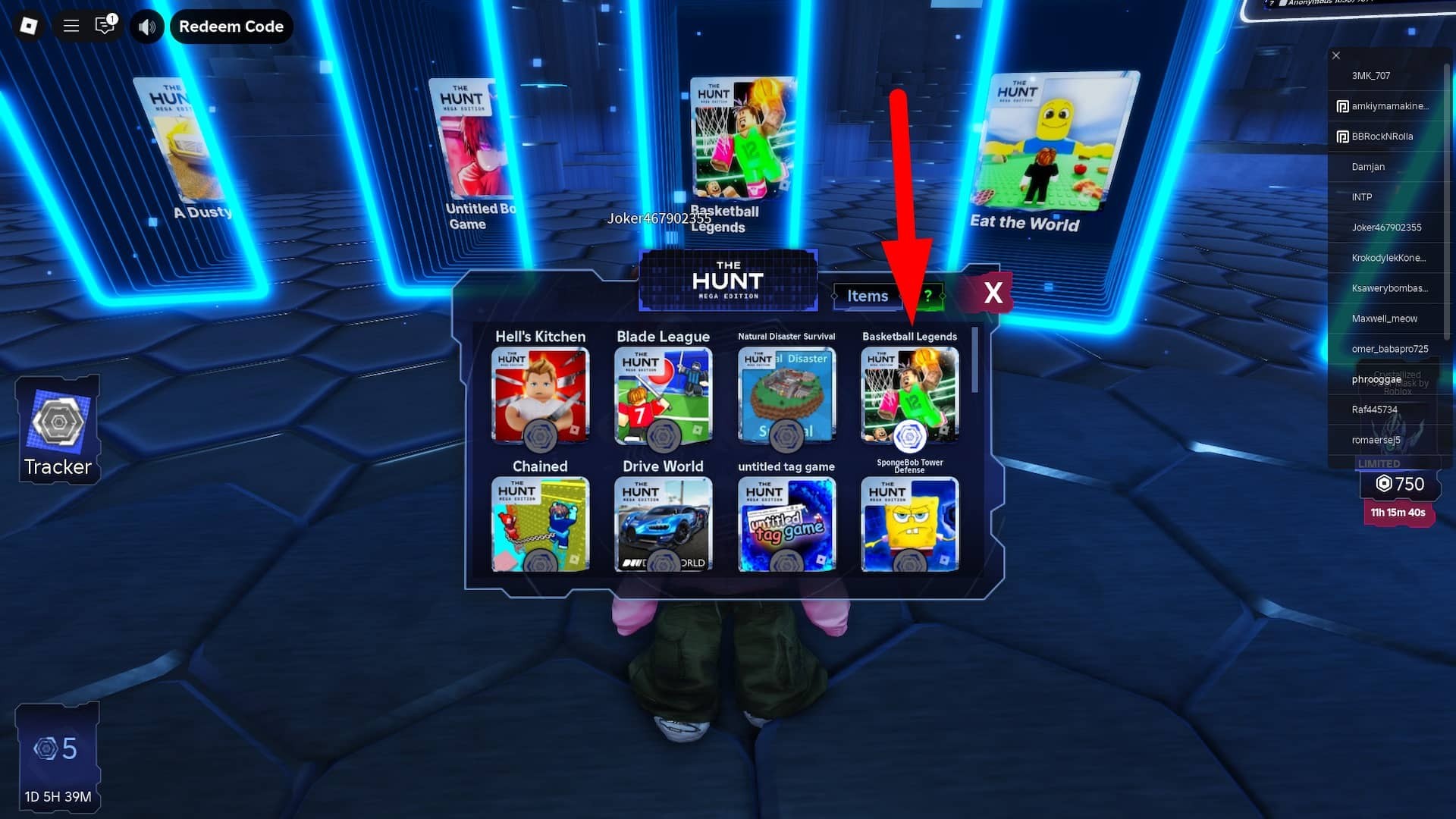 người chơi xem trước token Basketball Legends kiếm được trong sự kiện The Hunt Mega Edition