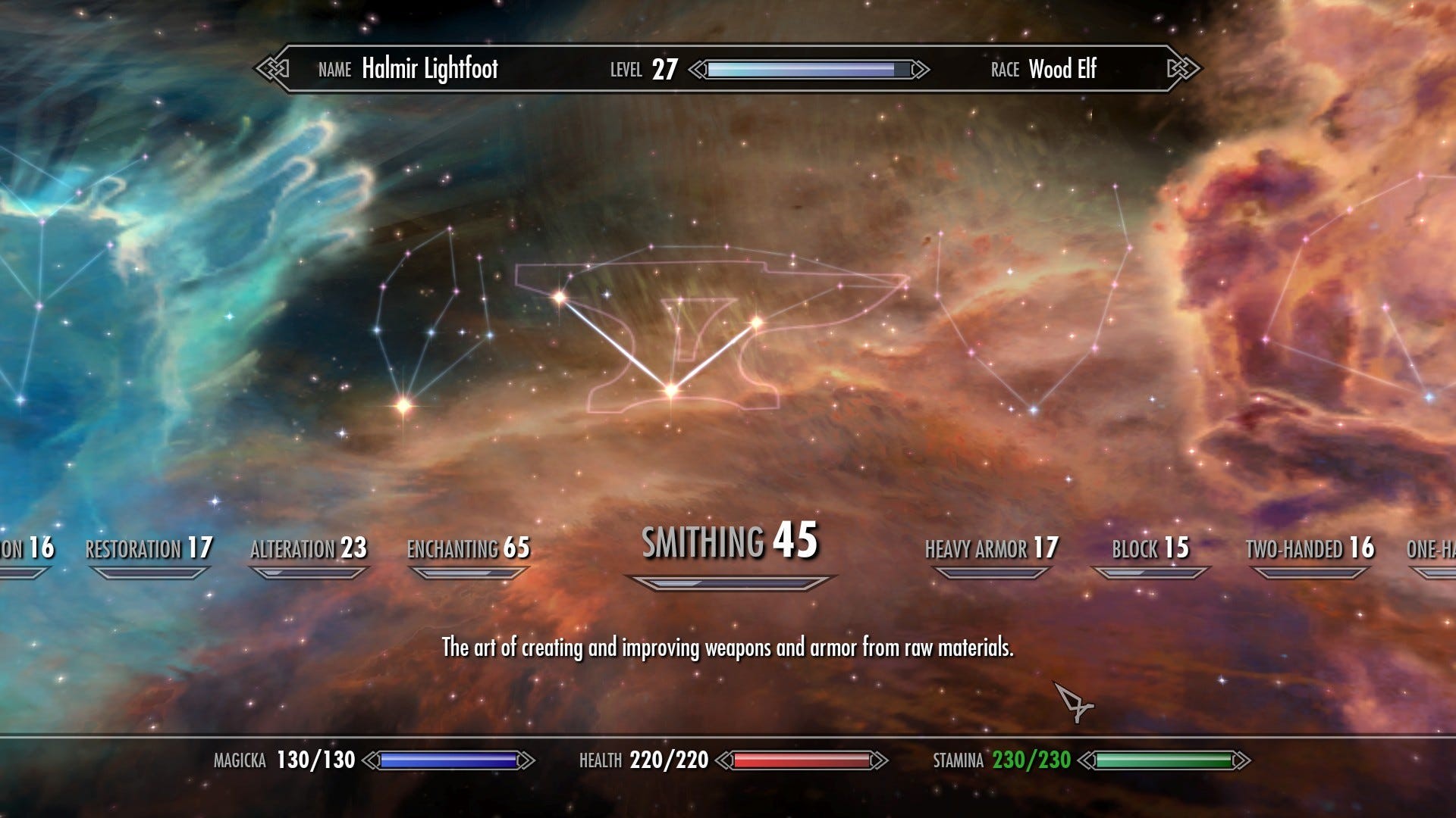 Nhân vật đang sử dụng bàn phù phép trong Skyrim
