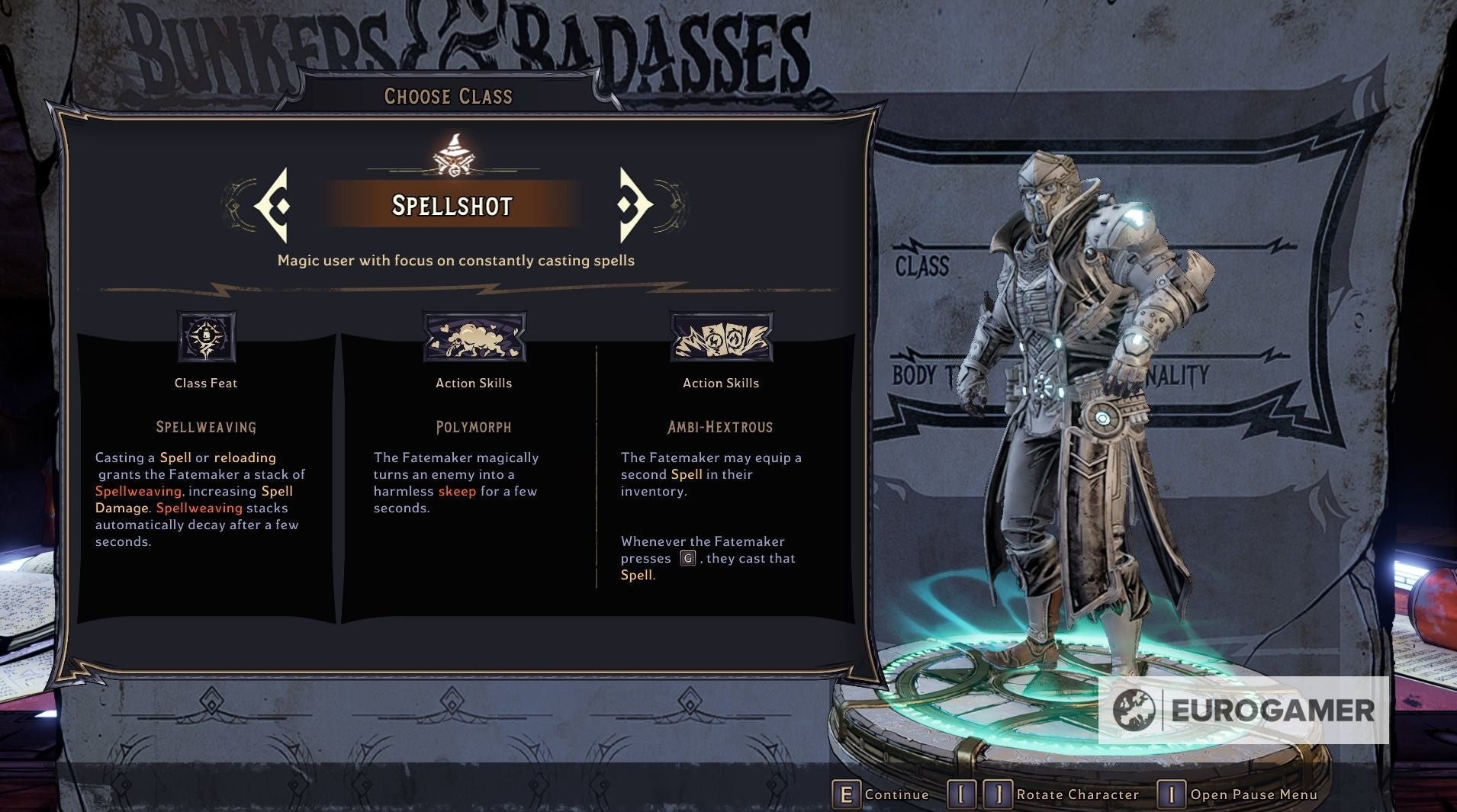 Nhân vật Fatemaker đang được tùy chỉnh trong màn hình tạo nhân vật Tiny Tina's Wonderlands