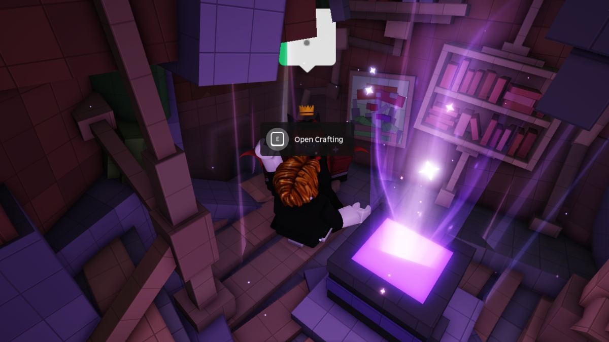 Nhân vật người chơi Roblox tương tác với NPC Craftsman để chế tạo Aura trong Tycoon RNG